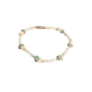 Vintage Pearl Jade Shell Chip Bracelet Gold Tone Screw Barrel Clasp Estate 7.5"